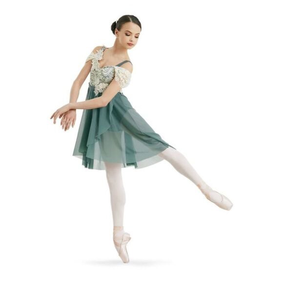 Weissman Dance Costume 10935 Contemporary Green Cream Lace Size Adult Medium - Picture 1 of 5